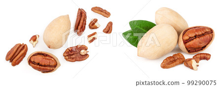 pecan nut isolated on white background. Top view. Flat lay 99290075