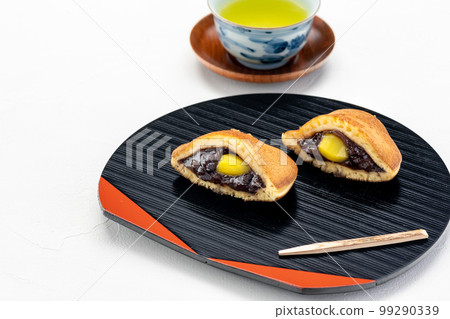Dorayaki on a black tray Dorayaki on a black tray 99290339