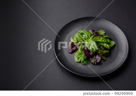 Delicious fresh salad consisting of spinach, chard, radicchio, red chart 99290909