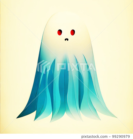 Cute jellyfish-like ghost. Blue ghost with red eyes. Flat illustration.AI-generated 99290979