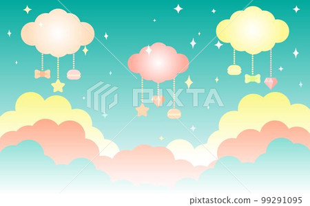 用馬卡龍、鑽石和絲帶等可愛物品裝飾的背景 99291095