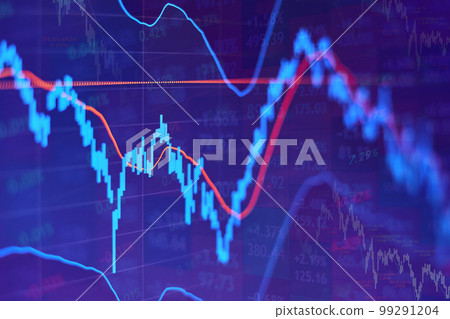 Rising stock market chart on blue background 99291204