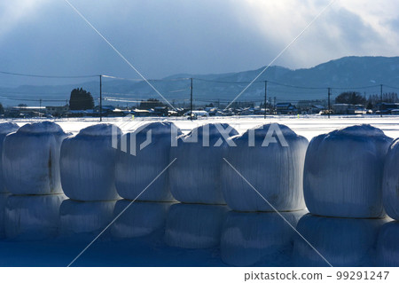 Photo: Winter work in the Kitakami Mountains Number of sandbags exposed to the winter sun Photo: Winter work in the Kitakami Mountains Number of sandbags exposed to the winter sun 99291247