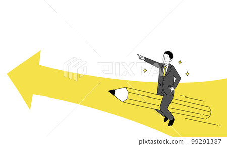 Image of study/examination, illustration of a man riding a pencil and an arrow 2, copy space, vector 99291387