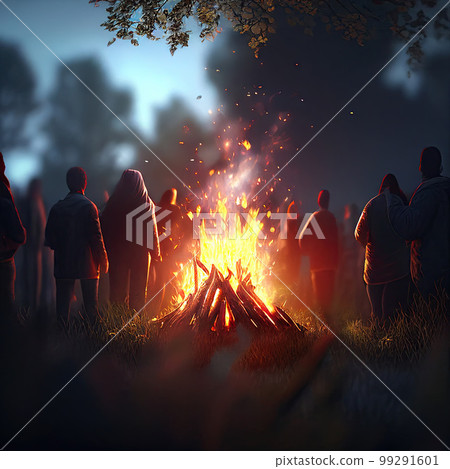 people, camping, bonfire 99291601