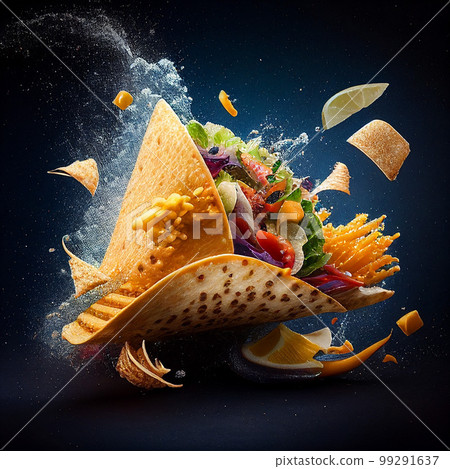 Juicy tuna and fresh veggies fill these delicious tacos in a mouth-watering AI generated photo. Juicy tuna and fresh veggies fill these delicious tacos in a mouth-watering AI generated photo. 99291637