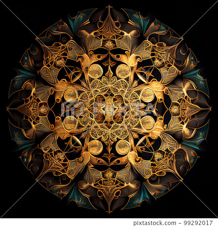 abstract digital illustration of stained glass kaleidoscope, AI generated 99292017
