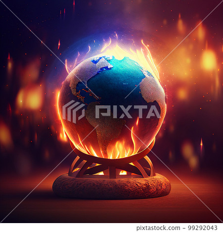 planet on fire, concept of world military crisis, war or global warming, AI generated planet on fire, concept of world military crisis, war or global warming, AI generated 99292043