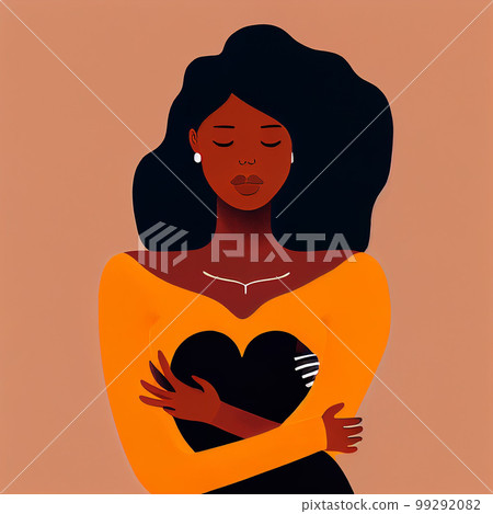 Female person is hugging herself. Love yourself concept. Embrace Equity is campaign theme of International Women's Day 2023 99292082