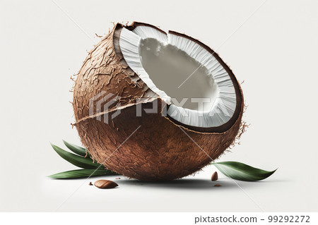 broken coconut on a white background. half a palm nut. ai generated 99292272