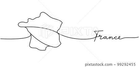 France - word with country silhouette one line. Minimalist drawing of phrase illustration. France country silhouette continuous one line illustration. France - word with country silhouette one line. Minimalist drawing of phrase illustration. France country silhouette continuous one line illustration. 99292455