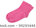 A pair of pink women's socks, lie one on top of the other, flat lay 99293448