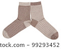 Two pairs of socks, with stripes, lie side by side, on a white background 99293452