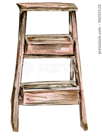 Watercolor hand drawn wooden ladder .  Cute hand painted  illustration for greeting cards, prints, souvenirs,post cards. Illustartion isolated on white background. 99293528