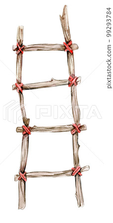 Watercolor hand drawn wooden ladder .  Cute hand painted  illustration for greeting cards, prints, souvenirs,post cards. Illustartion isolated on white background. 99293784