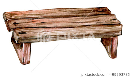Watercolor hand drawn wooden bench .  Cute hand painted  illustration for greeting cards, prints, souvenirs,post cards. Illustartion isolated on white background. 99293785