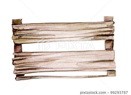 Watercolor hand drawn wooden fence .  Cute hand painted  illustration for greeting cards, prints, souvenirs,post cards. Illustartion isolated on white background. 99293787
