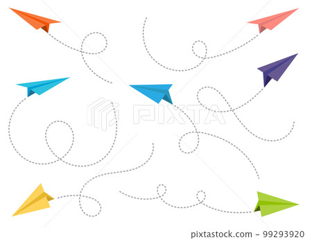Paper airplane with dotted path vector set 99293920