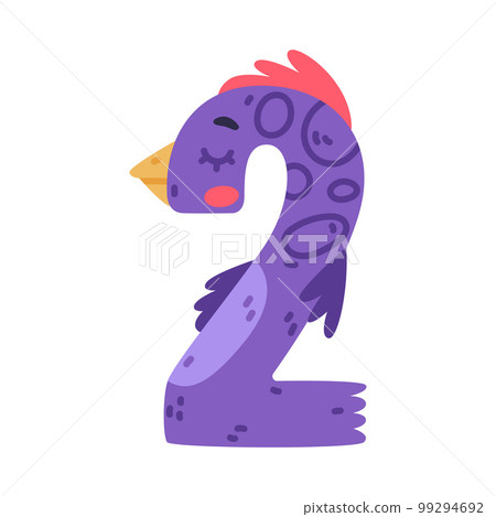 2 bird number. Two purple numeral with eyes,... - Stock Illustration ...