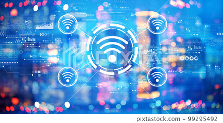 Wifi theme with blurred city at night 99295492