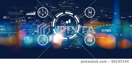 Forex trading concept with blurred city at night Forex trading concept with blurred city at night 99295544
