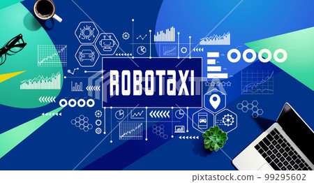 Robotaxi theme with laptop computer 99295602
