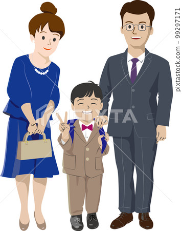 First grade elementary school boy and father and mother at the entrance ceremony (no background) 99297171