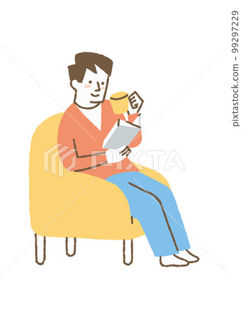坐在沙發上看書的男人_顏色 99297229