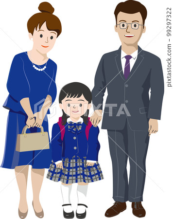 小學一年級/入學儀式女孩和父親母親(無背景) 小學一年級/入學儀式女孩和父親母親(無背景) 99297322
