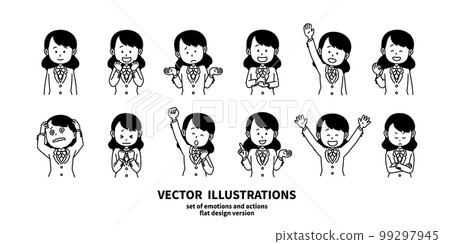 插圖集的面部表情和手勢女性穿著制服西裝外套單色 插圖集的面部表情和手勢女性穿著制服西裝外套單色 99297945
