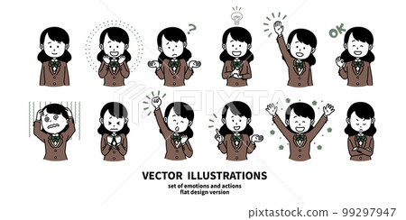 Illustration set of facial expressions and gestures Women in uniform Blazer 99297947