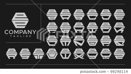 Modern line hexagon letter E EE logo design. Modern line hexagon letter E EE logo design. 99298114