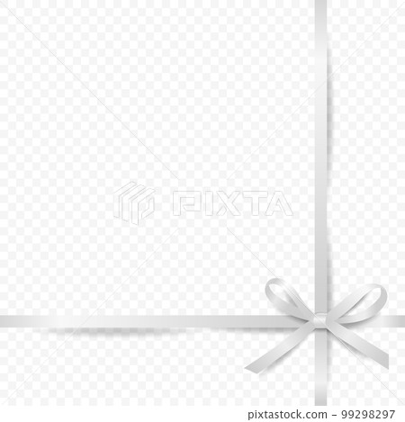 Vector 3d Realistic White Gift Ribbon and Bow Closeup Isolated. Bow Design Template, Background for Birthday, Christmas Presents, Gifts, Invitation, Card, Gift Box. Holiday Decoration 99298297
