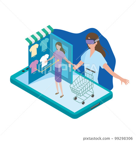 Woman wearing VR goggles and enjoying shopping 99298306