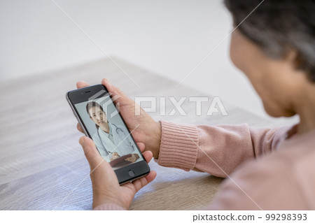 Senior woman receiving online medical treatment 99298393