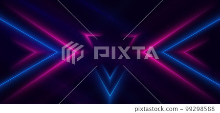 Abstract technology futuristic neon triangle glowing blue and pink light lines with dust galaxy on dark blue background. Abstract technology futuristic neon triangle glowing blue and pink light lines with dust galaxy on dark blue background. 99298588