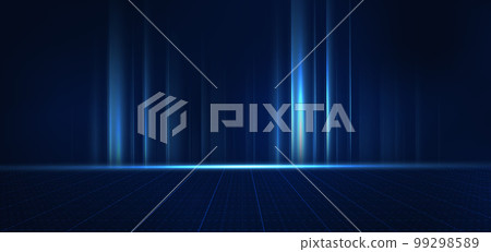 Abstract technology futuristic light blue stripe vertical lines light on dark blue background with line lighting effect. 99298589