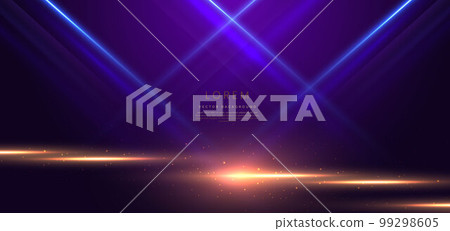 Elegant blue light triangle glowing with lighting effect sparkle on dark purple background. Template premium award design. 99298605