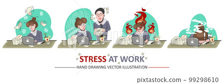 Woman stress at work set handrawing cartoon vector illustration Woman stress at work set handrawing cartoon vector illustration 99298610