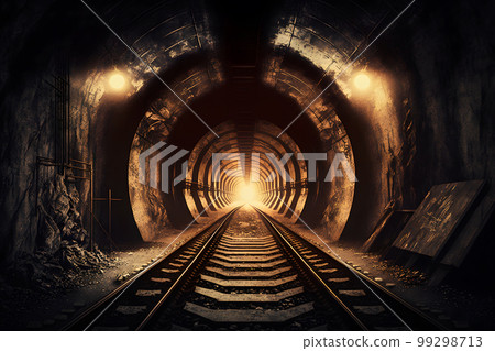 Underground subway tunnels in dirty obsolete condition. Neural network AI generated art Underground subway tunnels in dirty obsolete condition. Neural network AI generated art 99298713