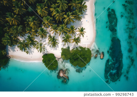 Maldives island beach. Tropical landscape of summer scenery, white sand with palm trees. Neural network AI generated art Maldives island beach. Tropical landscape of summer scenery, white sand with palm trees. Neural network AI generated art 99298743