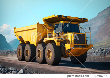 Open pit mine, extractive industry for coal. Big yellow mining truck machinery for coal quarry. Neural network AI generated art Open pit mine, extractive industry for coal. Big yellow mining truck machinery for coal quarry. Neural network AI generated art 99298753