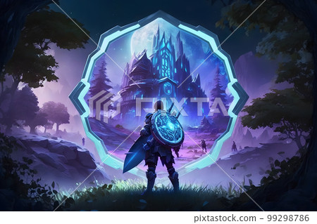 Futuristic viking warrior science fiction barbarian robot knight. Neural network AI generated art Futuristic viking warrior science fiction barbarian robot knight. Neural network AI generated art 99298786