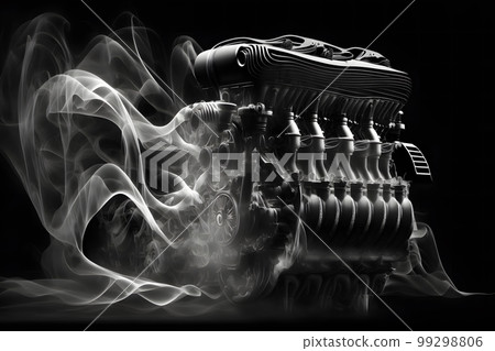 Modern car engine on deep solid black background. Neural network AI generated art 99298806
