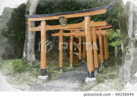 Watercolor style Kashihara Shrine Nagayama Inari Shrine Kashihara City, Nara Prefecture 99298849