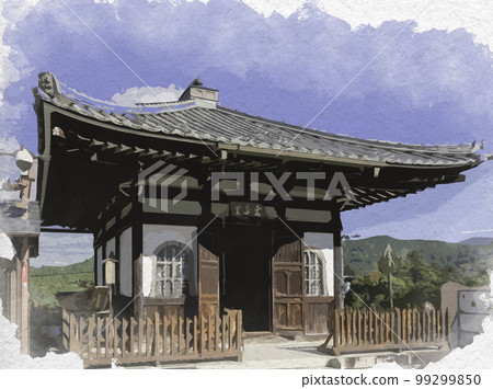 Watercolor-style Yoshino, Kinpusen-ji Temple, Aizen-do, Yoshino-cho, Yoshino-gun, Nara Prefecture 99299850