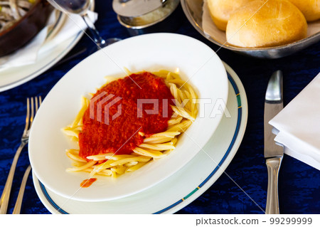 Italian dish - trofie al pomodoro. Italian dish - trofie al pomodoro. 99299999