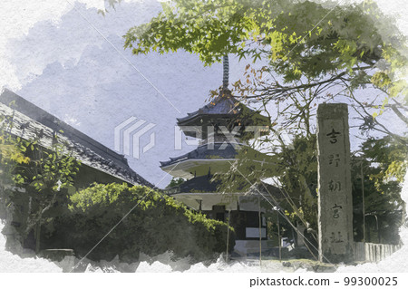 Watercolor-style Yoshino Kinpusen-ji Temple Ruins of Yoshino Asamiya Yoshino-cho, Yoshino-gun, Nara Prefecture 99300025
