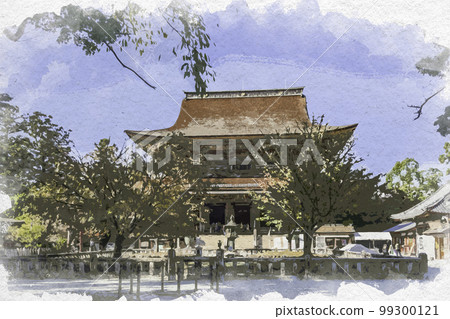 Watercolor-style Yoshino, Kinpusen-ji Temple, Four Cherry Trees, Yoshino-cho, Yoshino-gun, Nara Prefecture 99300121