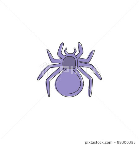 One single line drawing of dangerous spider for company logo identity. Cute arachnid pet concept for insect lover club icon. Modern continuous line draw design vector graphic illustration 99300383